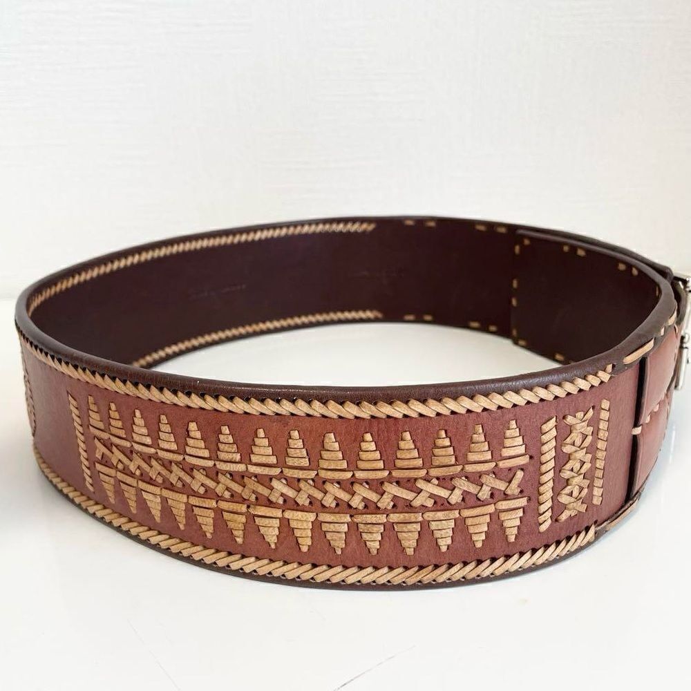 *Ralph Lauren Collection Brown Multi Double Buckle Whipstitched Western Belt - Picture 6 of 16